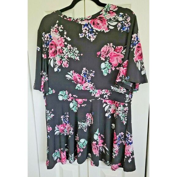 Torrid 1 Baby doll Top 1X Black Floral Baby doll Top Shirt‎ Blouse Chiffon Feel - Picture 6 of 6